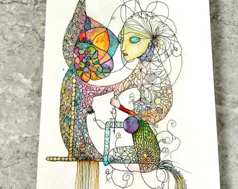 Re-creation, Watercolor Painting, Not A Print, Hand Painted Original, Ink and Wash Illustration,  Ready to ship