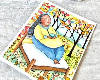 Woman Babysitting An Egg, Not A Print, Hand Painted Original, Surreal Abstract Ready to Ship