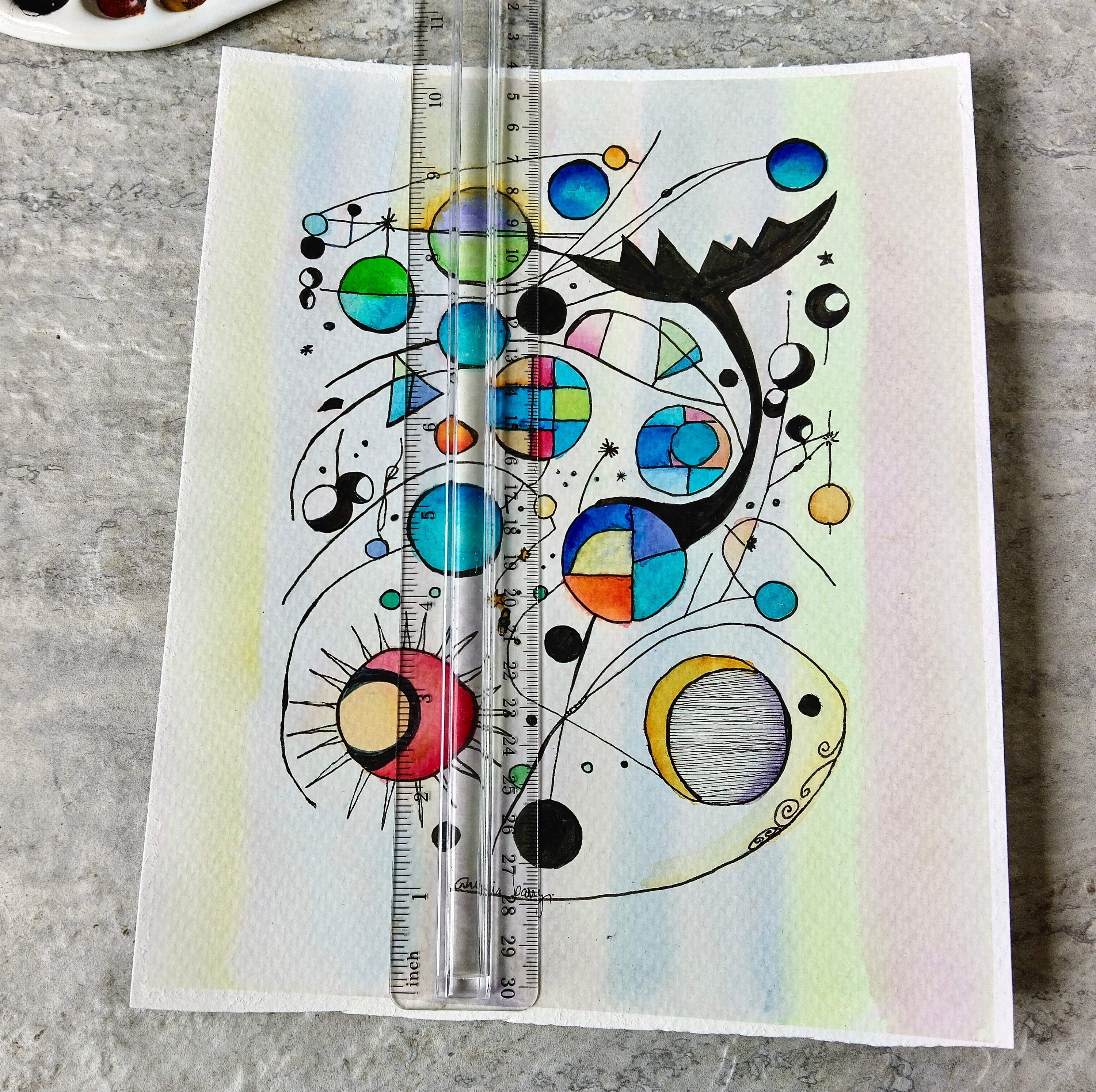 オリジナル日食水彩画：抽象的な水墨風景画 - Etsy 日本