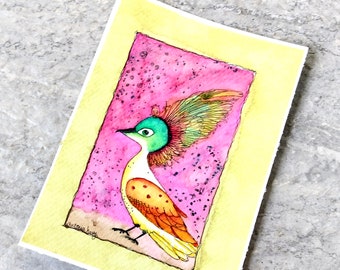 Flamboyant Bird, Watercolor Painting,  Not A Print, Hand Painted Original, Ready to ship