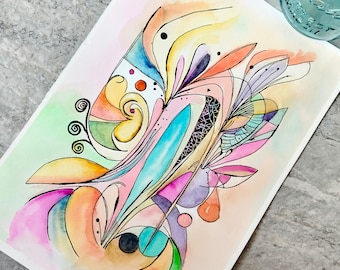 Origineel abstract aquarellandschapsschilderij: kleurrijke inktillustratie