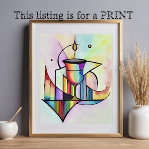 UU Chalice Print, Print of Unitarian Universalist Flaming Chalice Painting on Watercolor Textured Paper, Rainbow Colors, 8x10 16x20,