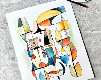 Abstract Portrait, Colorful Watercolor Painting, Not A Print, Hand Painted Original, Ink and Wash Illustration,  Ready to ship
