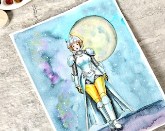 Original Watercolor Painting: Retro Space Queen Illustration