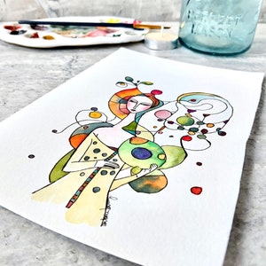 Doodle Woman Watercolor Painting, Not A Print, Hand Painted Original, Ink and Wash Illustration, Ready to ship image 4