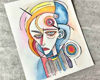 Hemiplegic Migraine Original Watercolor Painting, Not a Print, Abstract Surreal, Colorful, Ready to Ship