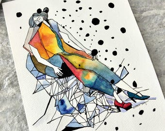 Originele aquarel: abstracte surrealistische migrainekunst