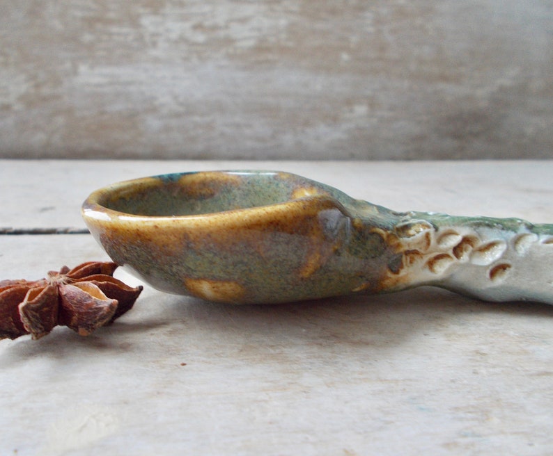 Happy Little Fish Spoon Handmade Stoneware Light Blue Salt Dipper Rustic Pottery Stoneware Sugar Spoon Ready to Ship Pottery Scoop