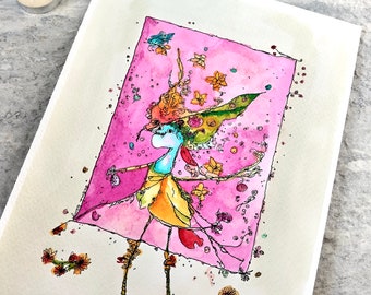 Aquarel krabbelfee: abstracte grillige kunst