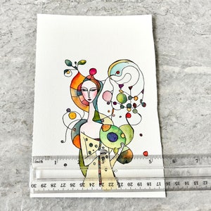 Doodle Woman Watercolor Painting, Not A Print, Hand Painted Original, Ink and Wash Illustration, Ready to ship image 7