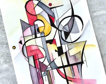 Original Abstract Watercolor Painting: Pareidolia Face, Ink Illustration