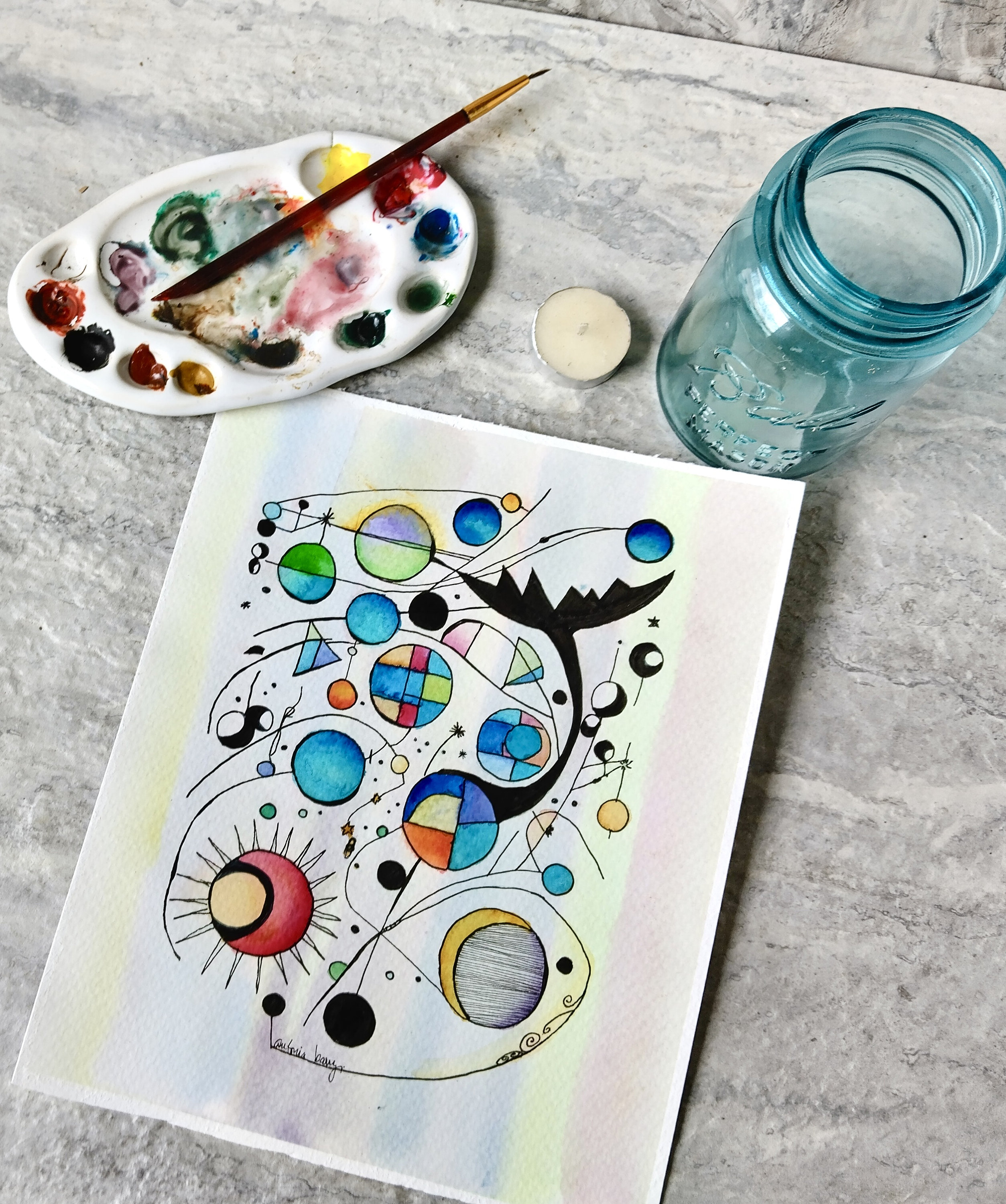 オリジナル日食水彩画：抽象的な水墨風景画 - Etsy 日本