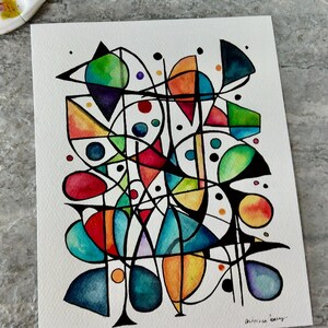 Dipinto ad acquerello astratto, non una stampa, griglia selvaggia, originale dipinto a mano, illustrazione a inchiostro e lavaggio, intricato, pronto per la spedizione