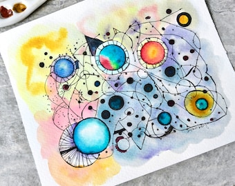 Abstract Landscape Watercolor Painting: Eclipse Inspired Ink Wash Original