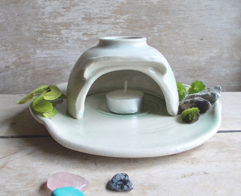 Ritual Hearth In White And Green Candle Holder Pagan Altar Etsy