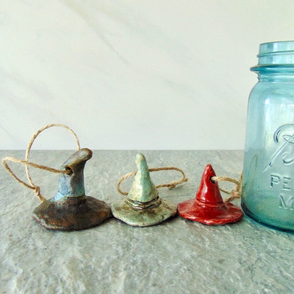 Raku Witch Hat Ornaments,  Set of Three