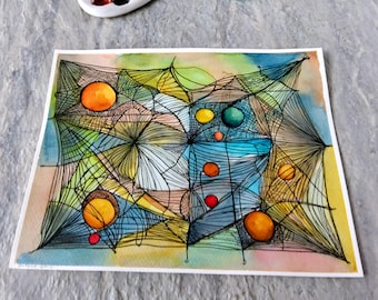 Originele abstracte aquarel: illustratie netten en lichtbollen