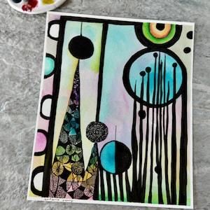 Bold Lines Abstract Watercolor Painting, non una stampa, originale dipinto a mano, illustrazione a inchiostro e lavaggio, intricato, pronto per la spedizione