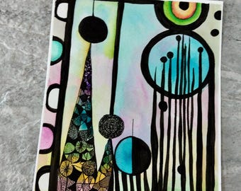 Originele abstracte aquarel: gedurfde lijnen, illustratie inktwas