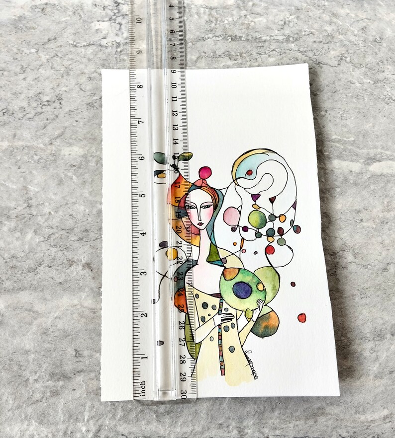 Doodle Woman Watercolor Painting, Not A Print, Hand Painted Original, Ink and Wash Illustration, Ready to ship image 8