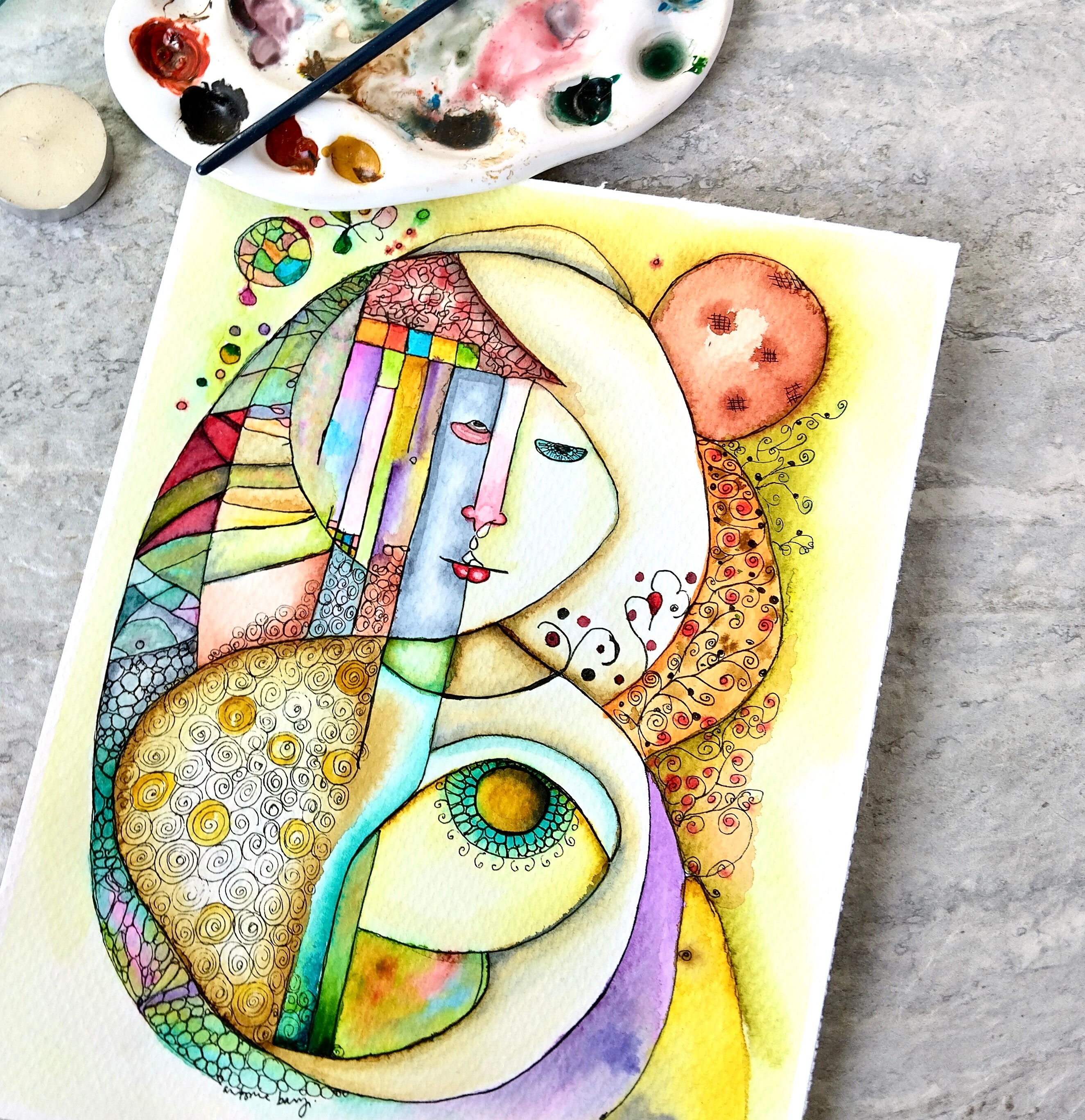 Silent Migraine Original Watercolor Painting, Not a Print, Abstract Surreal, Colorful, Ready to Ship