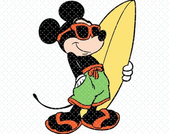 Humorous Surfing Print of MICKEY on the Beach - Etsy
