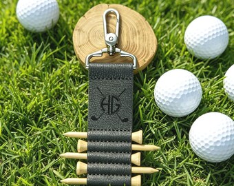 Personalisierter Golf-Tee-Schlüsselanhänger mit Initialen, gravierter Leder-Taschenanhänger-Schlüsselanhänger für Herren, individuelles Golf-Accessoire-Schlüsselanhänger-Geschenk für ihn