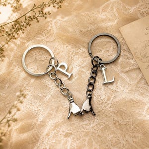 Personalized Initials Couple Keychains, Custom A Set of Two Pinky Promise Keychains, Personalized Bestie Keychains Birhday Gift for couples