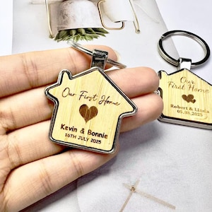 Our First Home Couple Keychains, Personalized House Ornament Keychains Housewarming Keychains, Custom Name New Home Keychains Gift for Her