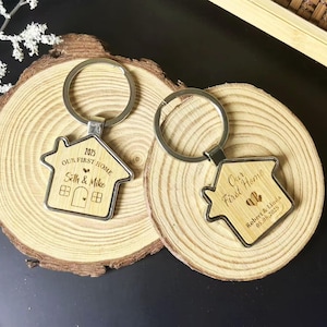Our First Home Couple Keychains, Personalized House Ornament Keychains Housewarming Keychains, Custom Name New Home Keychains Gift for Her