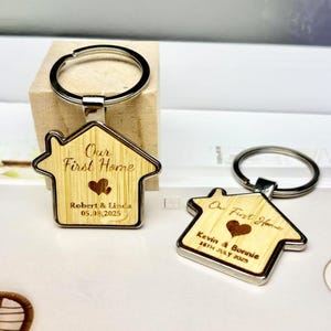 Our First Home Couple Keychains, Personalized House Ornament Keychains Housewarming Keychains, Custom Name New Home Keychains Gift for Her