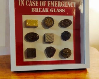 In Case Of Emergency Break Glass Shadow Box Dopamine Wall Art Decor Bon Bon Chocolate Inspired Novelty Funny Gift Idea