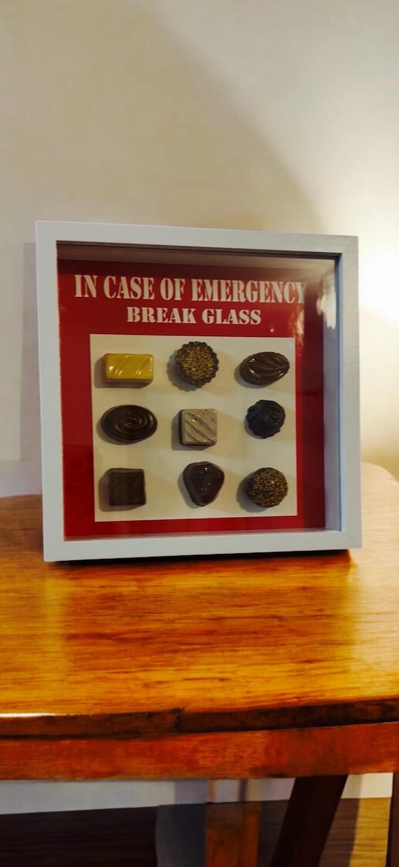 In Case Of Emergency Break Glass Shadow Box Dopamine Wall Art Decor Bon Bon Chocolate Inspired Novelty Funny Gift Idea