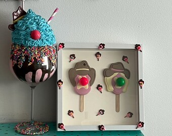 Funny Bubble O Bill & Jill Inspired Ice Cream Fan Art Shadow Box Dopamine Decor Ice Cream Nostalgic Gift Idea