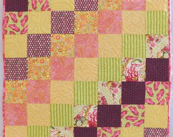 Handmade Baby Quilt--OOAK-- 35 x 45 inches--in Pink and Yellow for Baby Girl