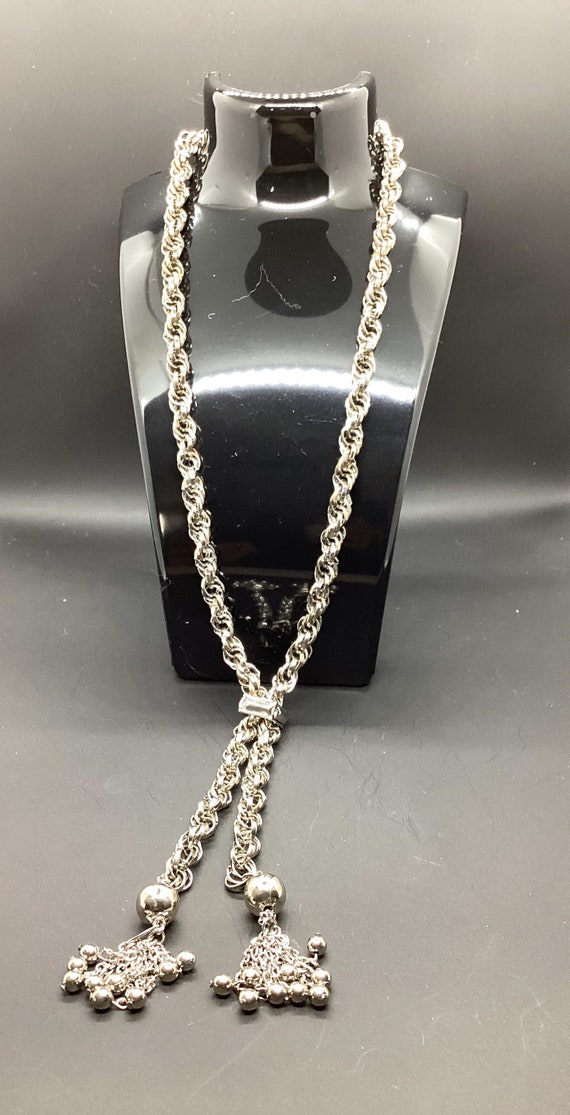 Vintage Trifari Silver Tone Twisted Rope Lariat Ne