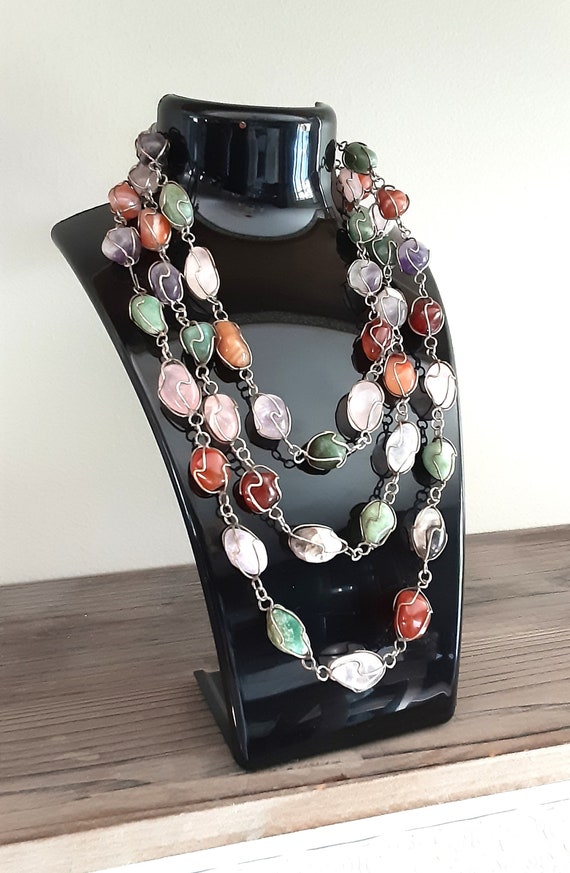 Vintage Gemstones Wire Wrapped Necklace