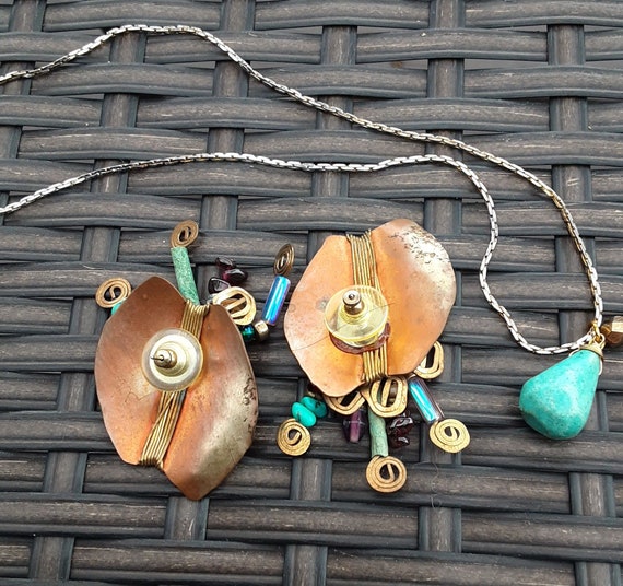 Vintage Hand Hammered Anodized Copper Beaded Pier… - image 3