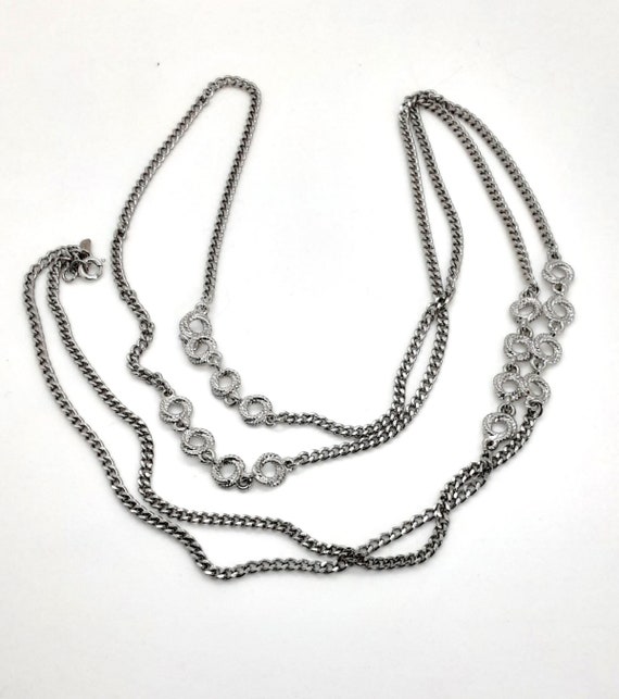 Vintage Monet Silver Tone Necklace w/4 Cluster Ci… - image 2