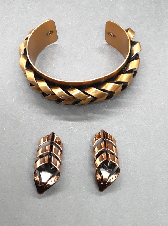 Renoir Vintage Copper Flame Cuff Bracelet and Clip