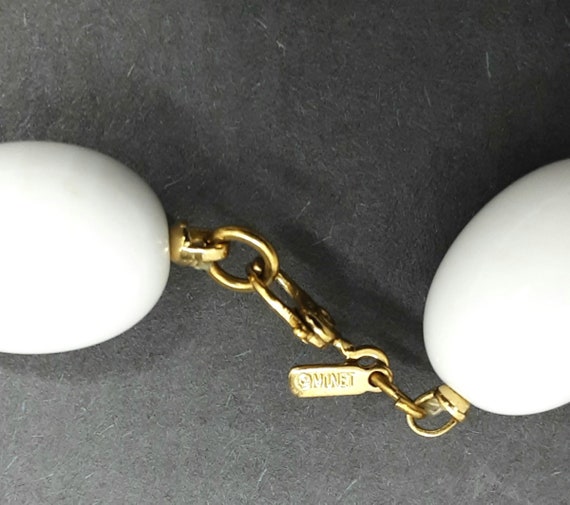 Vintage Monet White, Navy, and Gold Tone Bead Nec… - image 2