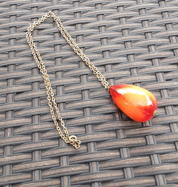 Vintage Bakelite Orange Red Pendant Necklace