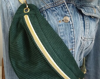 Original waist bag Size S, M, L in pine green corduroy and removable strap