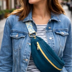 Sac Banane Velours Côtelé Bleu Pétrole – Sac Ceinture Femme Tendance – Sac Bandoulière Festival Voyage – Cadeau Femme