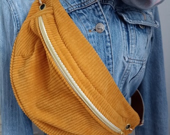 Original waist bag Size S, M, L in mustard yellow corduroy and removable strap