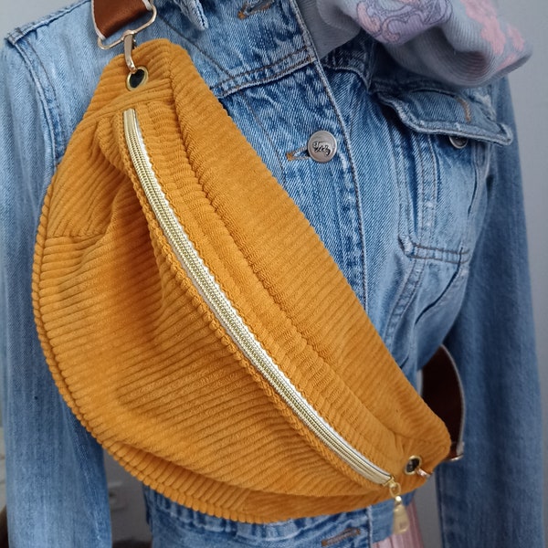 Original waist bag Size S, M, L in mustard yellow corduroy and removable strap