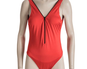 Baywatch-style half-zip bathing costume - M