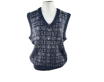 Vintage v-neck knitted sweater vest - L