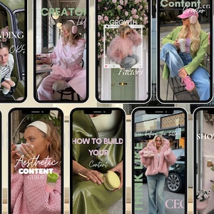 30 Green Pink Instagram Reel Cover Templates Canva Edible Aesthetic Social Media Manager Content Creator UGC Creator Branding Kit