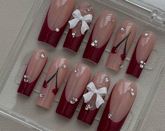 Red Cherry French nails /coffin nails/ Presson nails/ high quality nails